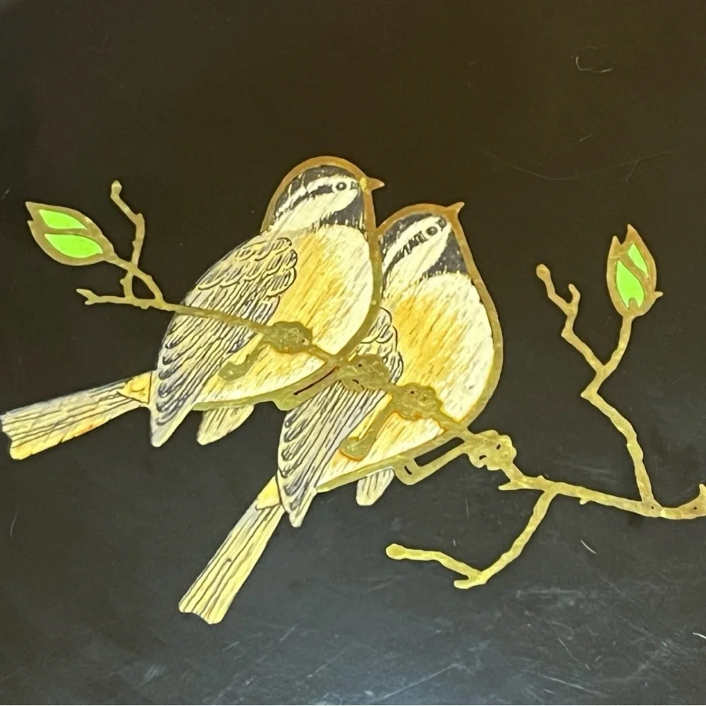 Vintage Black Tray Featuring Inlay Chickadee Birds | by Couroc Monterey - Picture 2 of 8